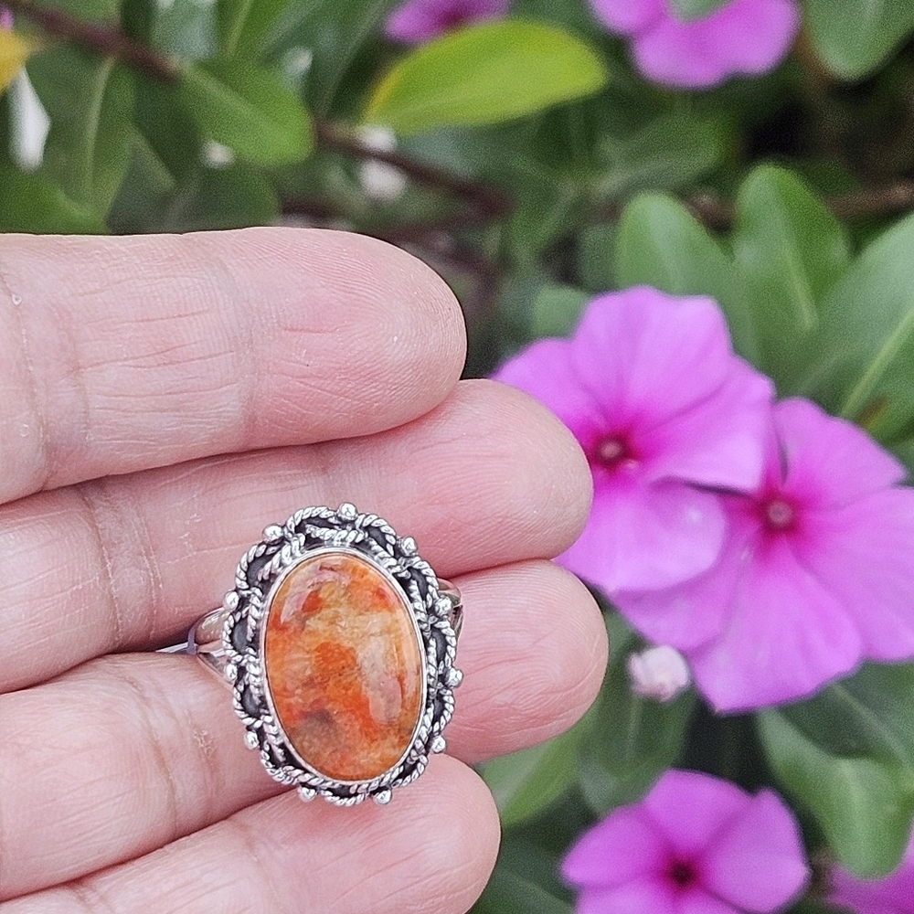 Sterling Silver Orange Jasper Statement Ring